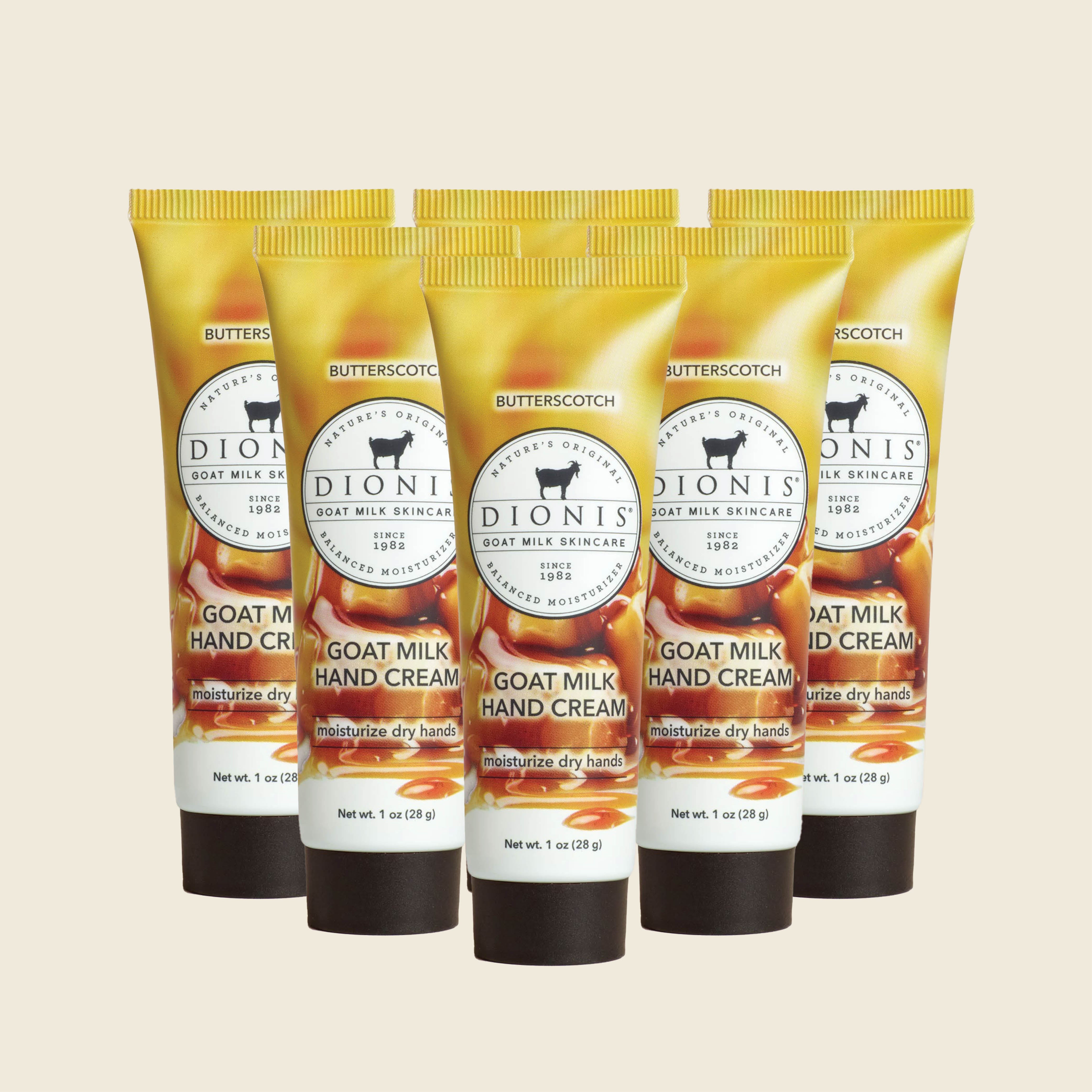 Dionis Goat Milk Hand Cream, Butterscotch, Set of 6-1 oz tubes.