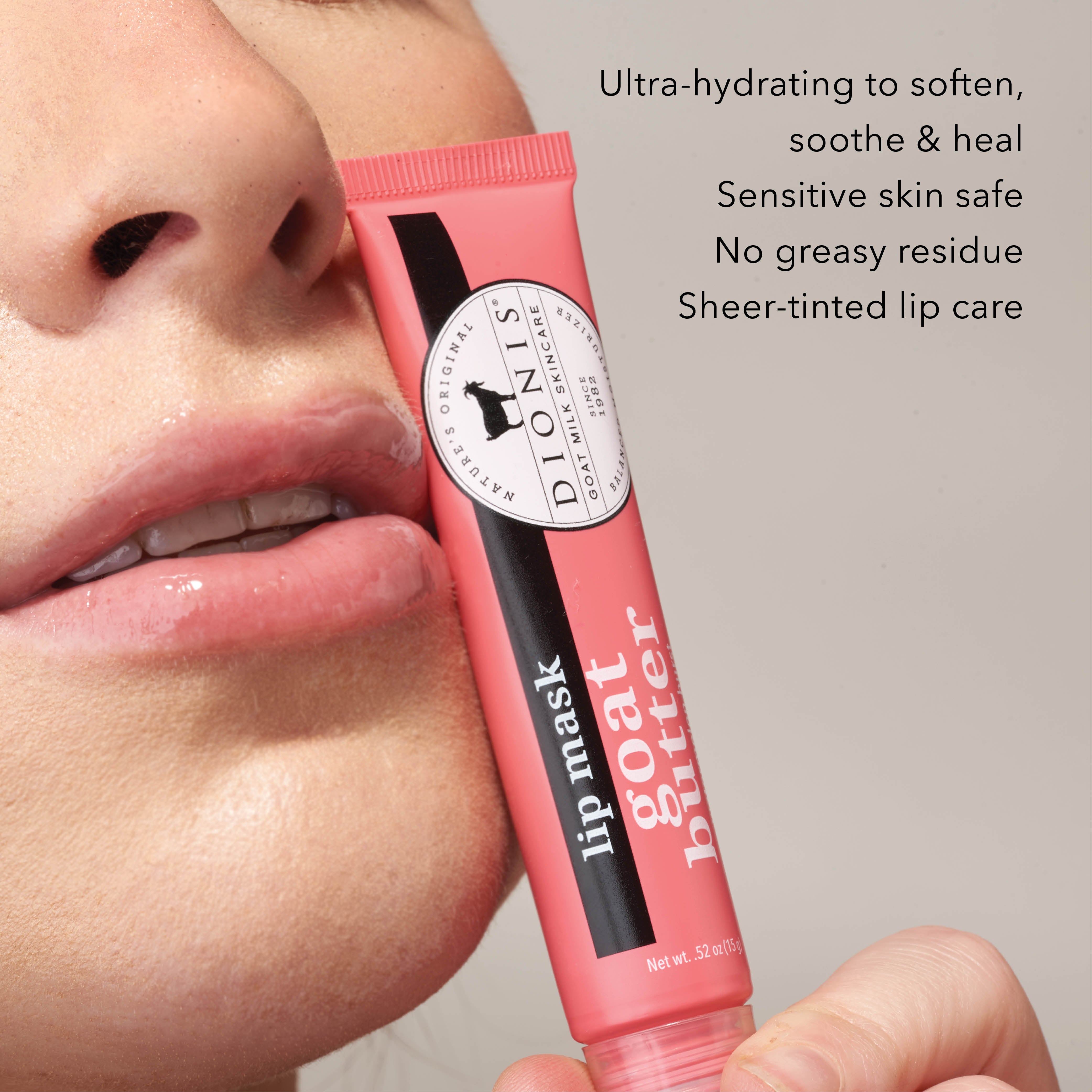 Dionis Goat Butter Lip Masks are ultra-hydrating to soften, soothe & heal. Sensitive skin safe. No greasy residue. Sheer-tinted lip care.