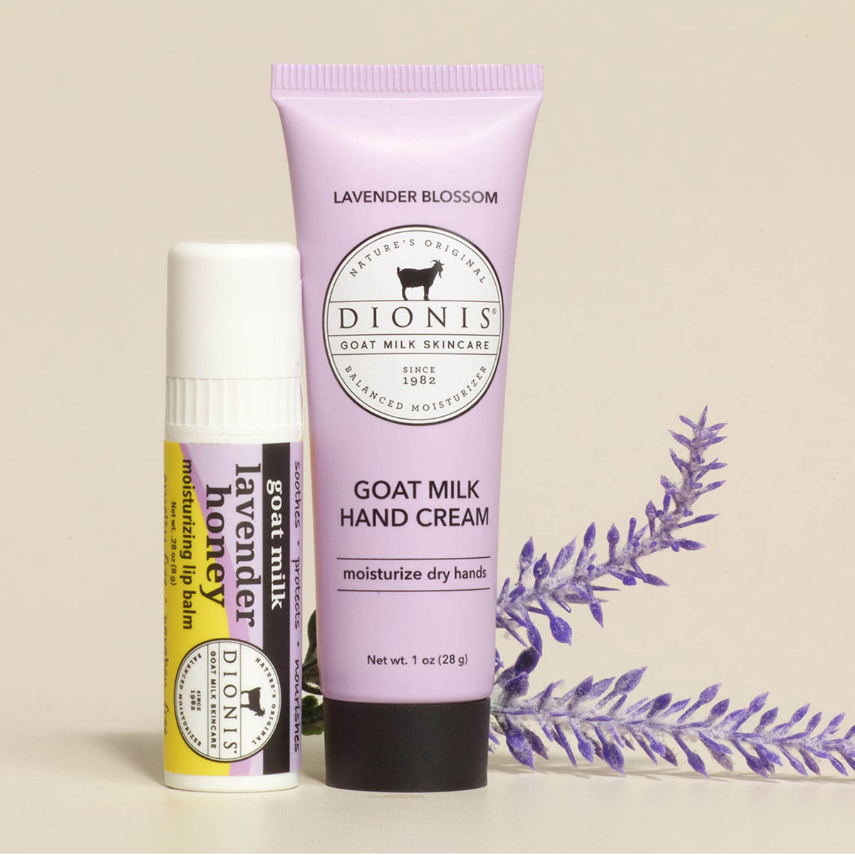 Lavender Honey Lip & Hand Gift Set
Includes:
1 - Dionis Goat Milk Lip Balm, Lavender Honey, .28 oz
1 - Dionis Goat Milk Hand Cream, Lavender Blossom, 1 oz