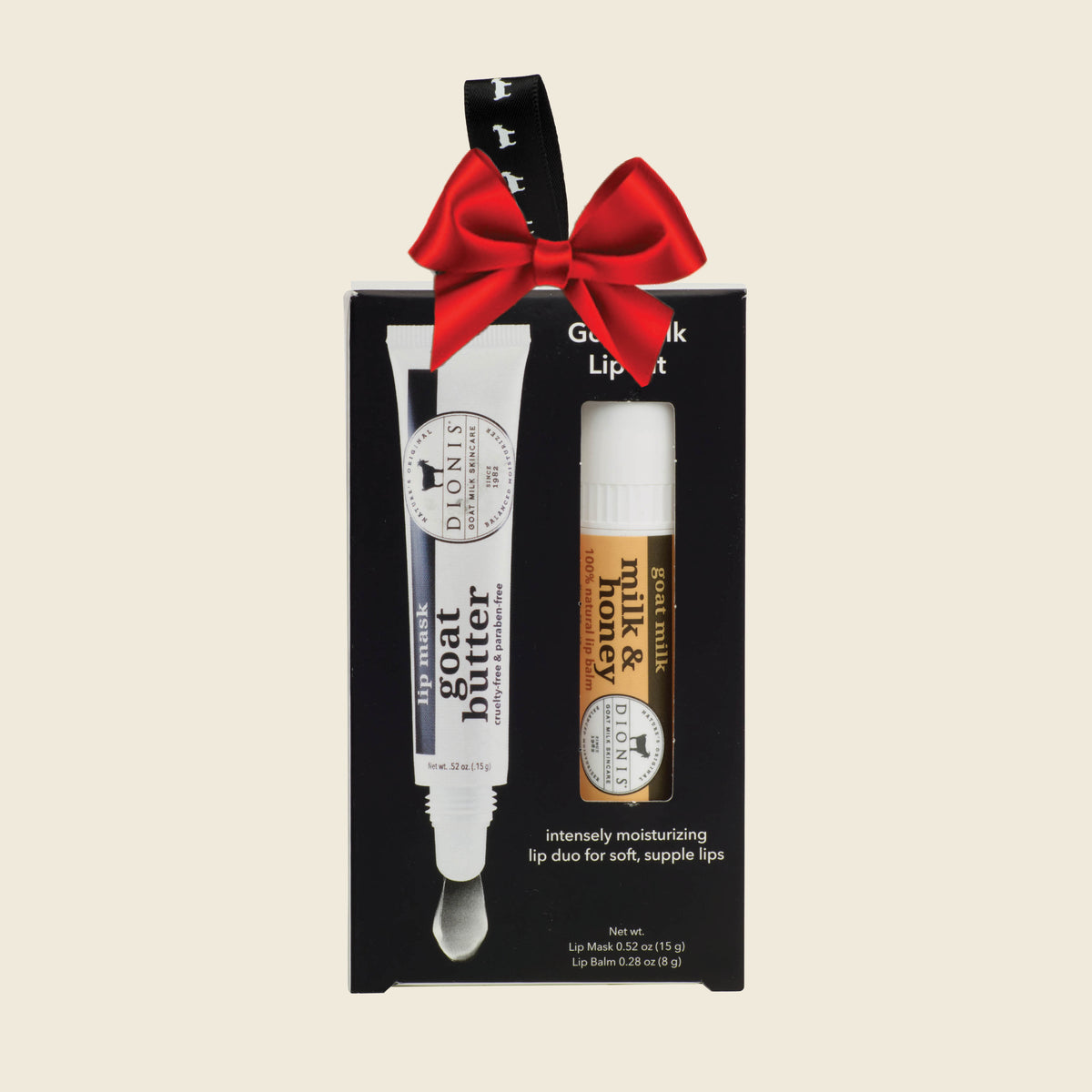 Dionis Goat Milk Skincare Lip Kit, Milk & Honey with Glaze, Red Holiday Bow