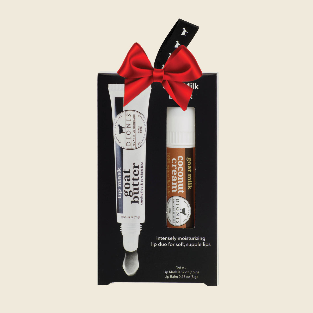 Dionis Goat Milk Skincare Lip Kit, Coconut Cream with Glaze, Red Holiday Bow
