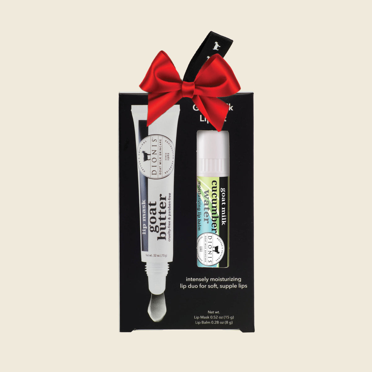Dionis Goat Milk Skincare Lip Kit, Cucumber Water with Glaze, Red Holiday Bow