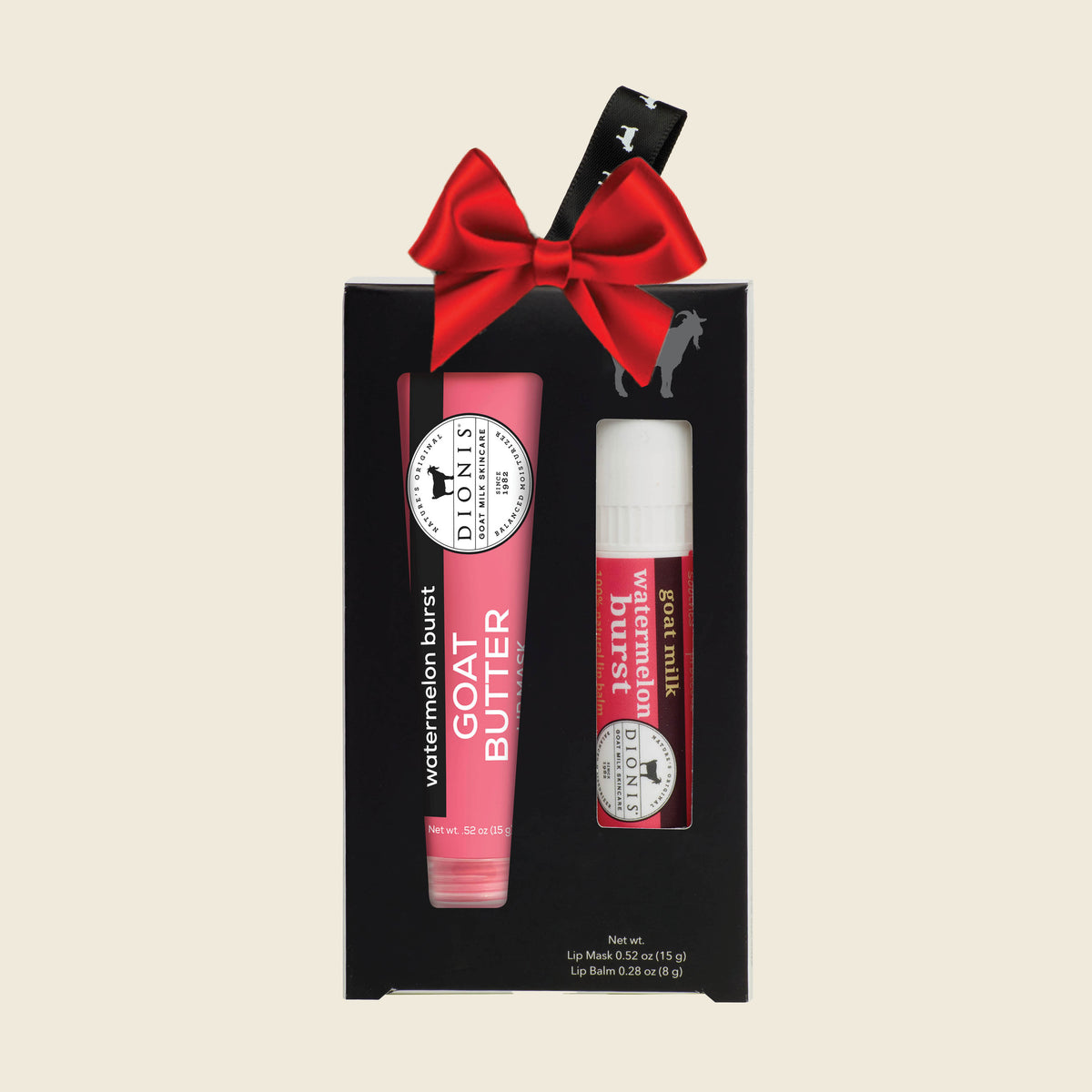 Dionis Goat Milk Skincare Flavored Lip Kit, Watermelon Burst, Red Holiday Bow