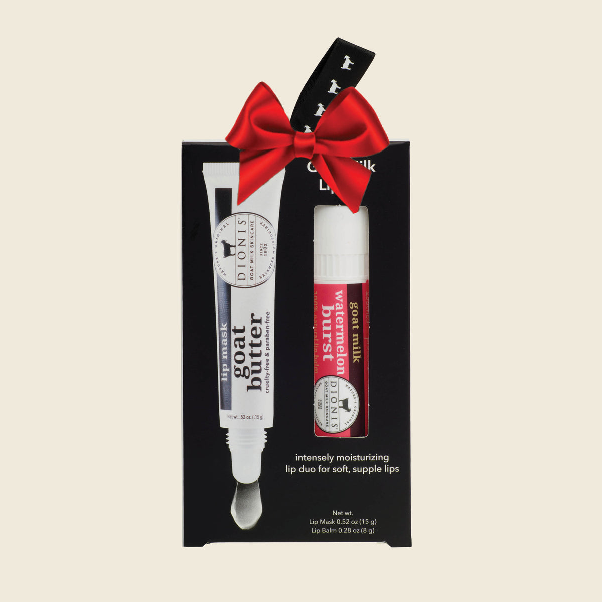 Dionis Goat Milk Skincare Lip Kit, Watermelon Burst with Glaze, Red Holiday Bow