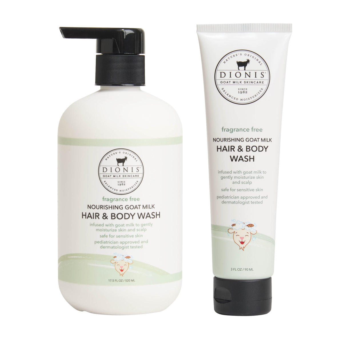 Dionis Baby Hair & Body Wash, Fragrance Free Bundle
Includes:
1 - Hair & Body Wash, Fragrance Free, 17.5 oz.
1 - Hair & Body Wash, Fragrance Free, 3 oz.
