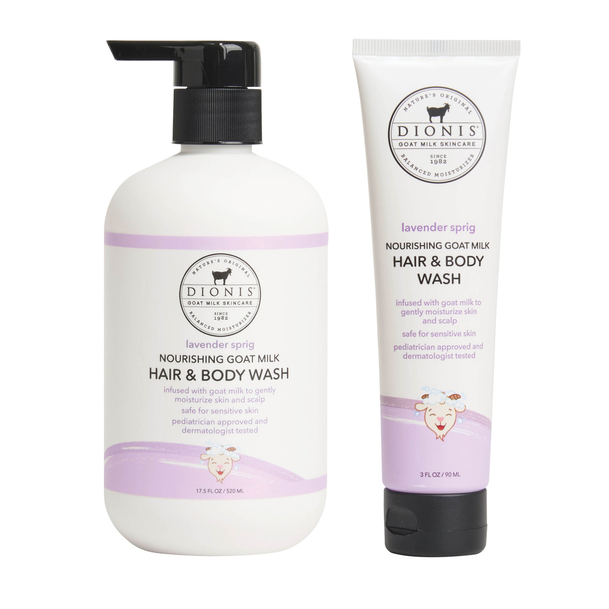 Dionis Baby Hair & Body Wash, Lavender Sprig Bundle
Includes:
1 - Hair & Body Wash, Lavender Sprig, 17.5 oz.
1 - Hair & Body Wash, Lavender Sprig, 3 oz.