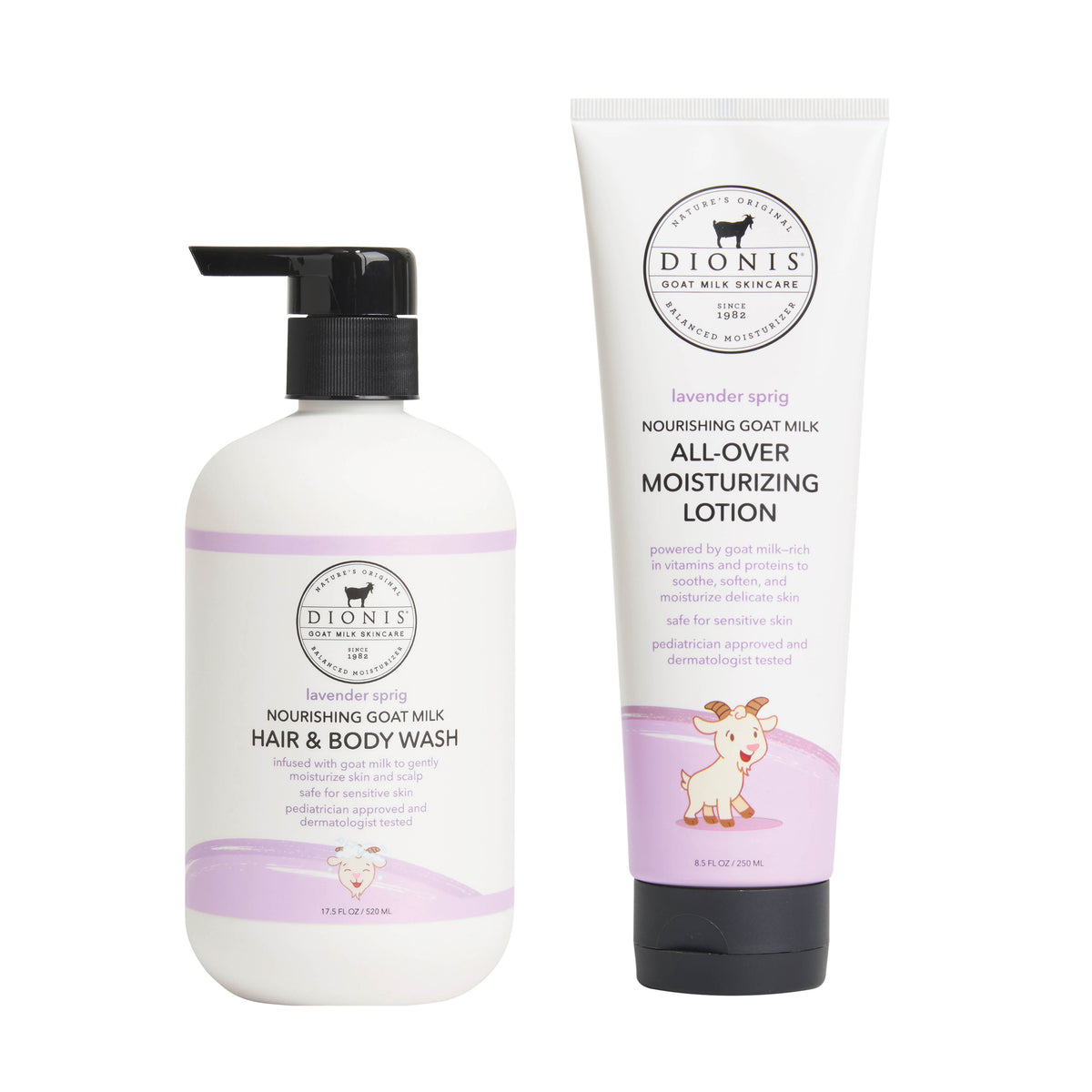 Dionis Baby Hair & Body Wash and All-Over Moisturizing Lotion, Lavender Sprig Bundle
Includes:
1 - Hair & Body Wash, Lavender Sprig, 17.5 oz.
1 - All-Over Moisturizing Lotion, Lavender Sprig, 8.5 oz.