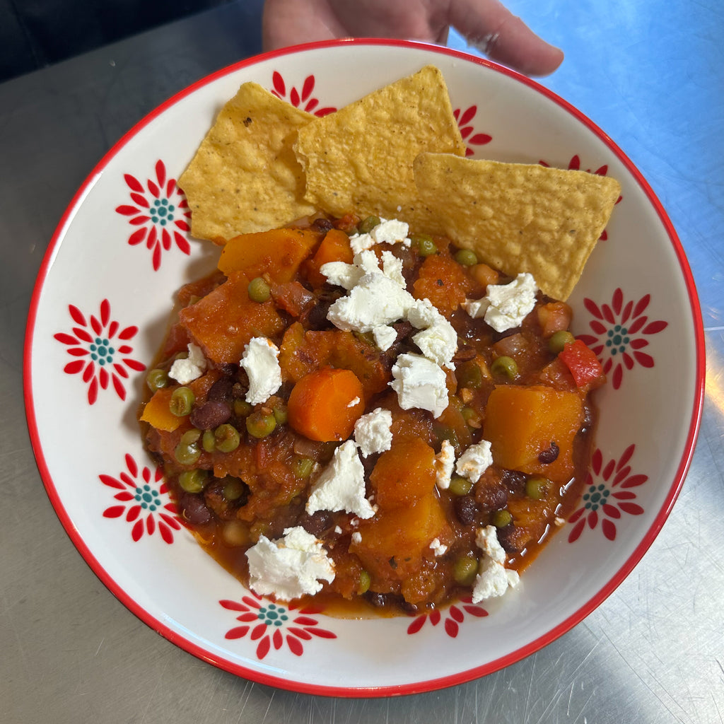 Vegetable Chili with Goat Cheese