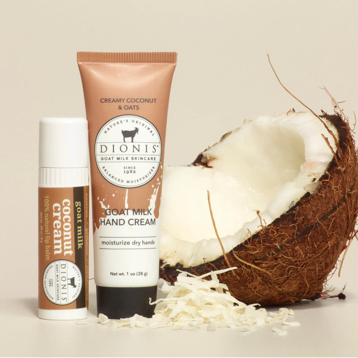 Coconut Cream Lip & Hand Gift Set

Includes:
1 - Dionis Goat Milk Lip Balm, Coconut Cream, .28 oz
1 - Dionis Goat Milk Hand Cream, Creamy Coconut & Oats, 1 oz