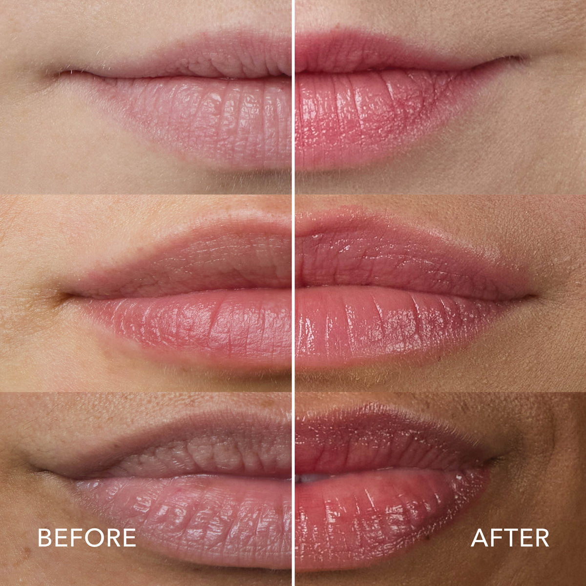 Dionis Tinted Goat Milk Beauty Balm, Petal Before & After on Lips
