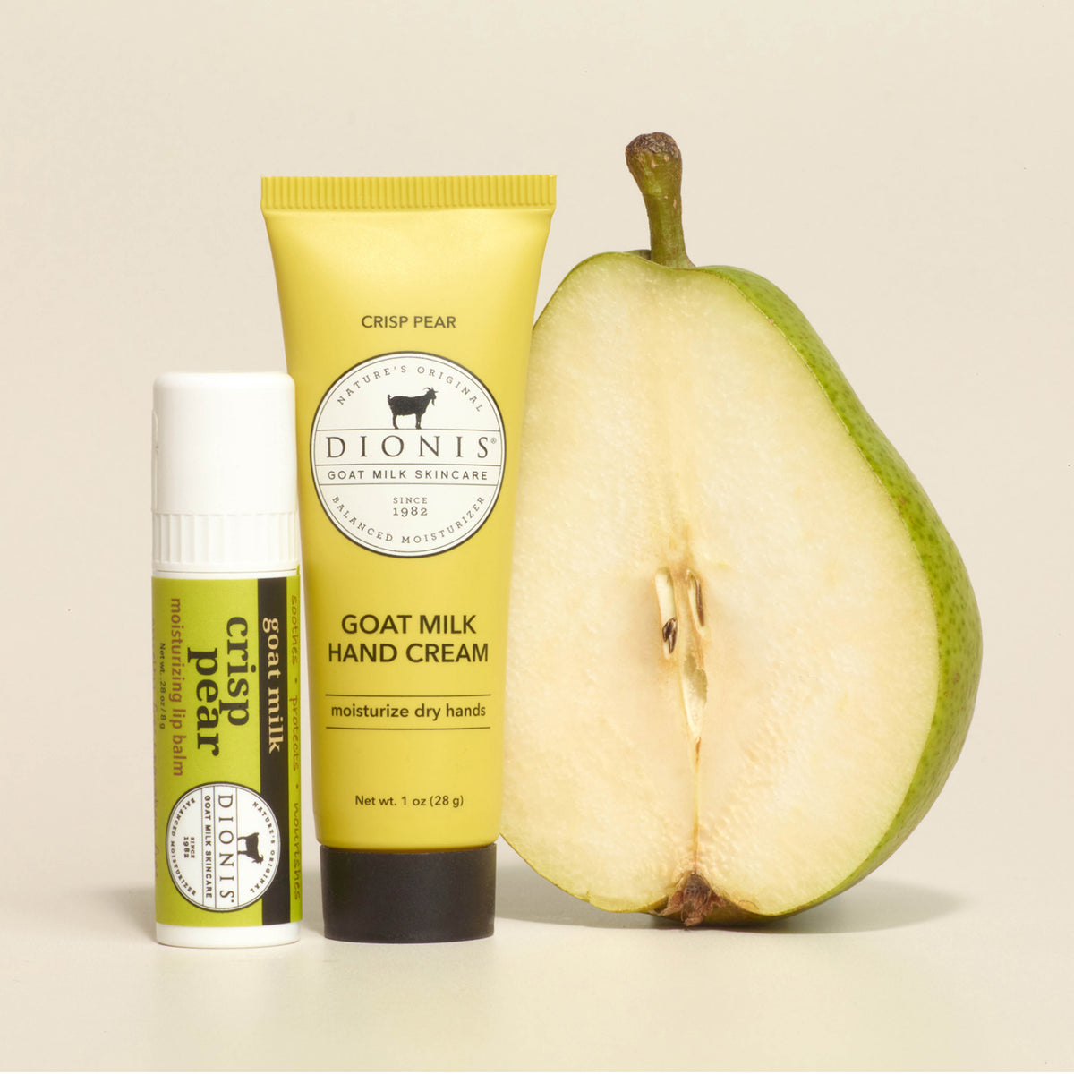 Dionis Goat Milk Hand Cream & Lip Balm, Lip & Hand Duo, Crisp Pear