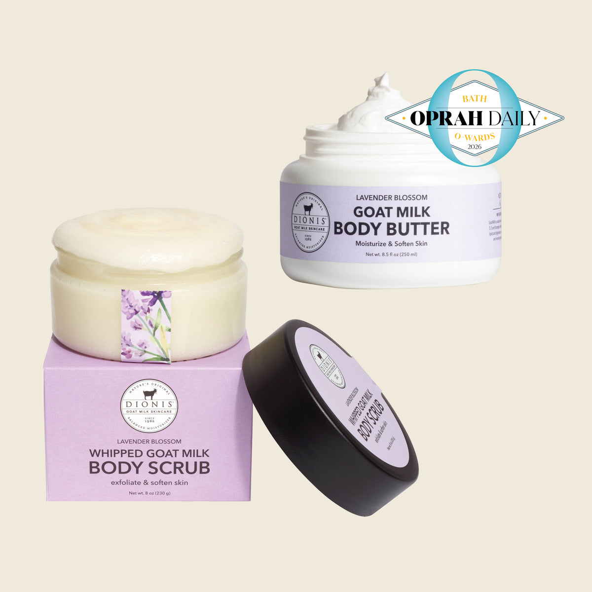 Lavender Blossom Body Scrub & Body Butter Bundle

Includes:
Dionis Whipped Goat Milk Body Scrub, 
Lavender Blossom, 8 fl oz
Dionis Goat Milk Body Butter, Lavender Blossom, 8.5 fl oz