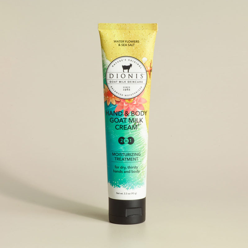 Dionis Goat Milk Hand & Body Goat Milk Cream, 2-in-1, Water Flowers & Sea Salt, 3.3 oz.