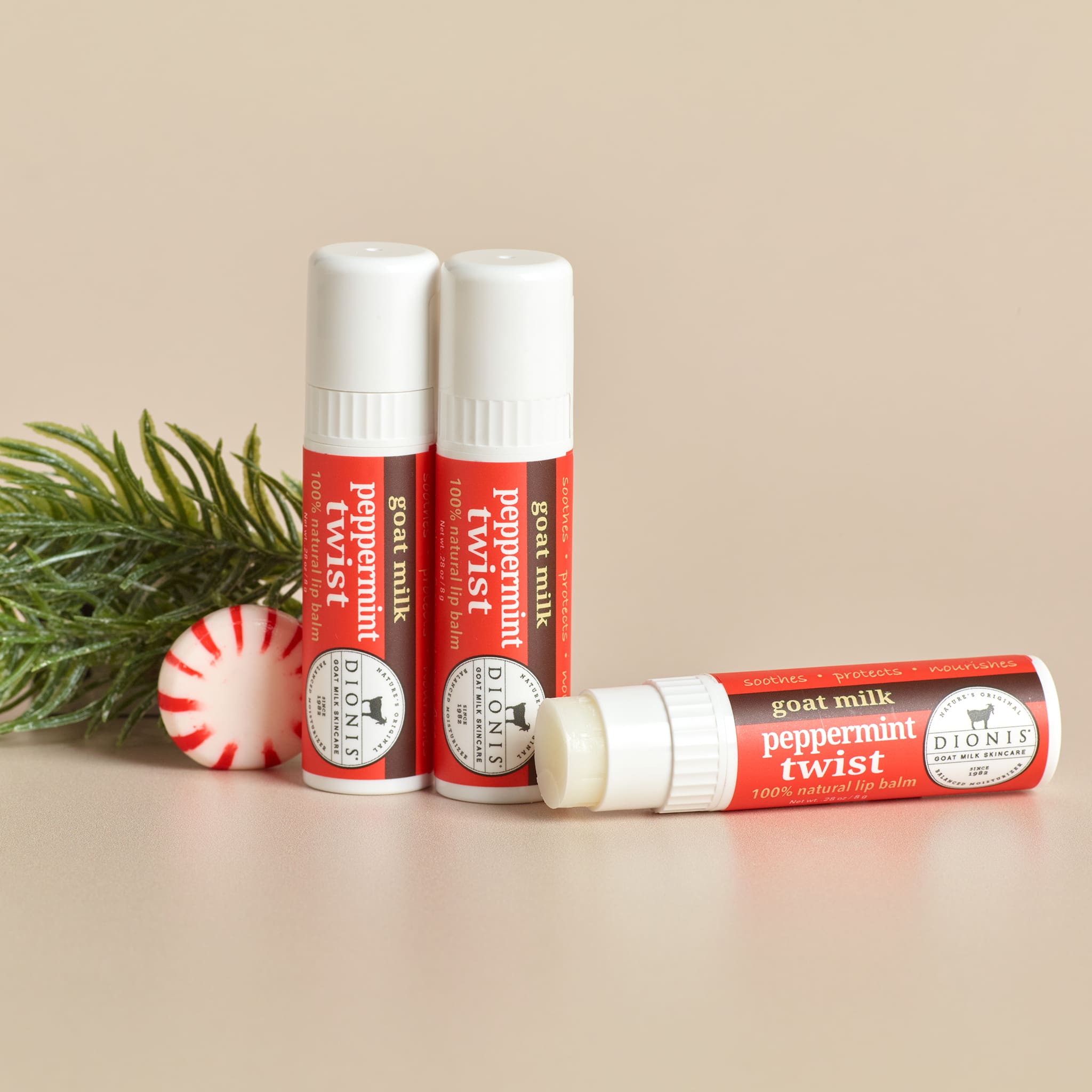 Peppermint Twist Goat Milk Lip Balm, Set of 3