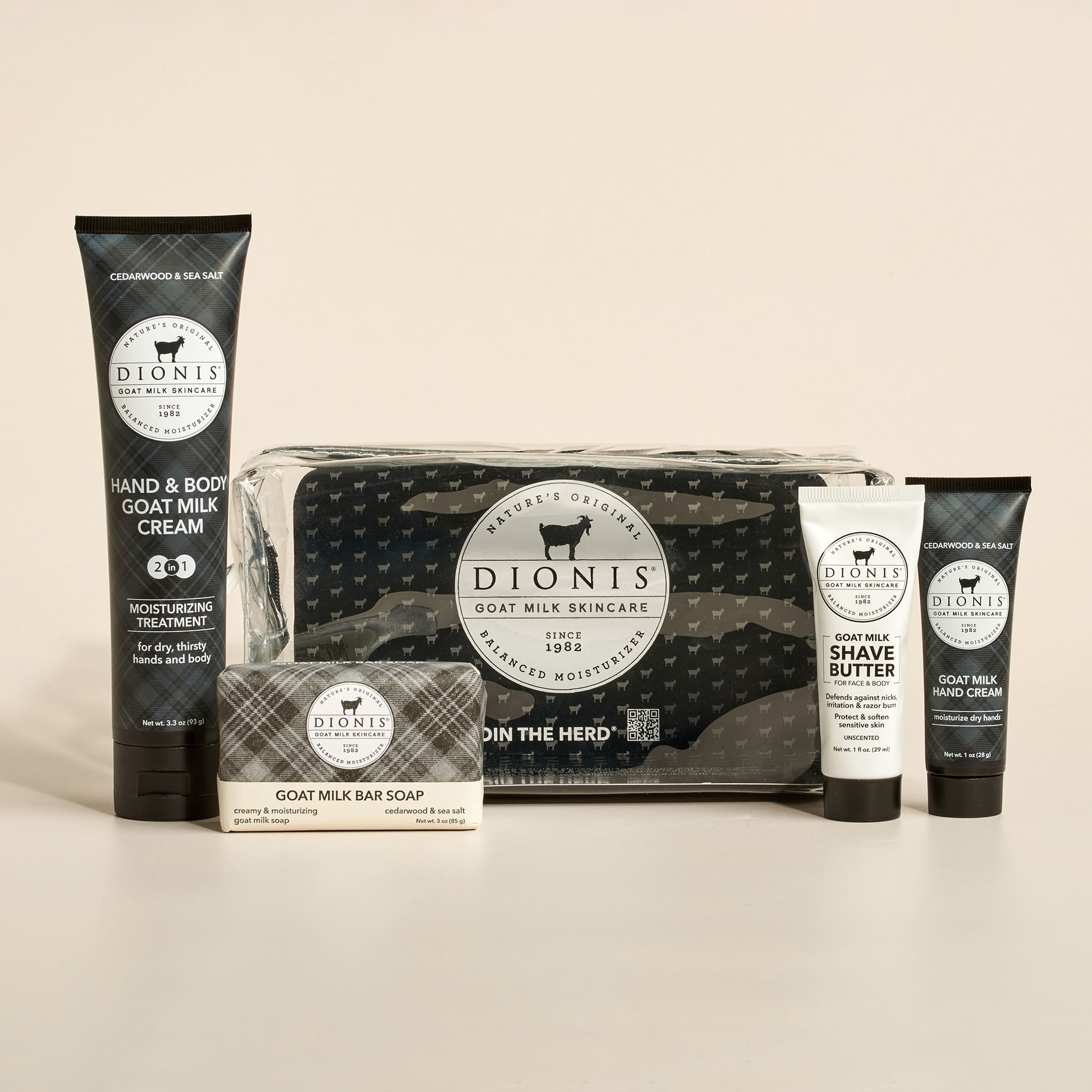 Cedarwood & Sea Salt 5-Piece Travel Set • Dionis Goat Milk Skincare