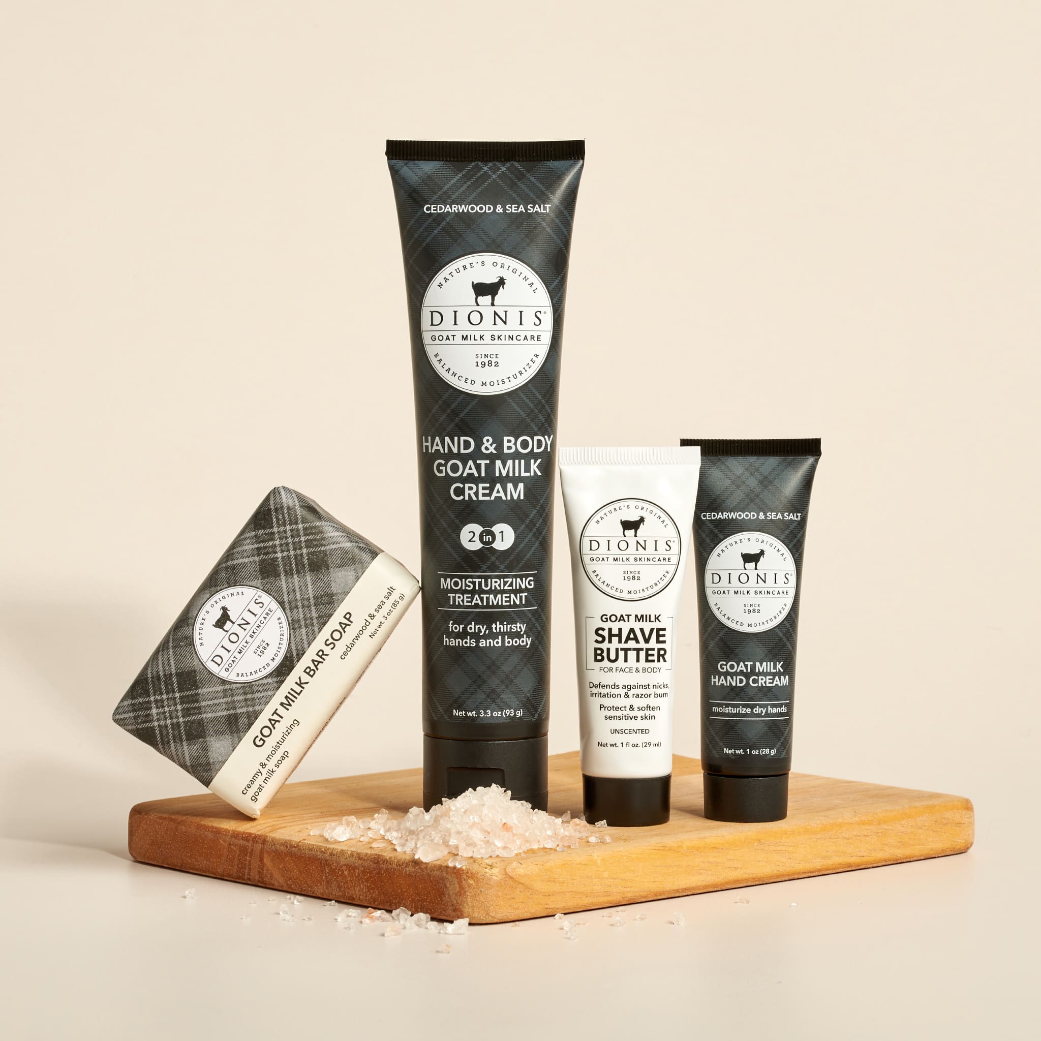 Cedarwood & Sea Salt 5-Piece Travel Set • Dionis Goat Milk Skincare