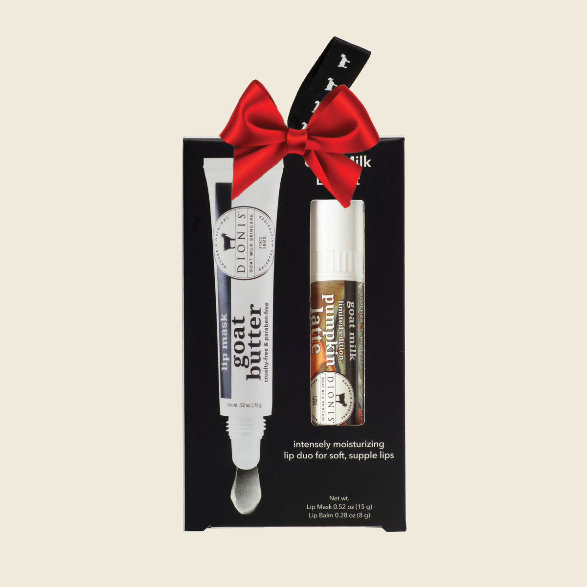Dionis Goat Milk Skincare Lip Kit, Pumpkin Latte with Glaze, Red Holiday Bow
