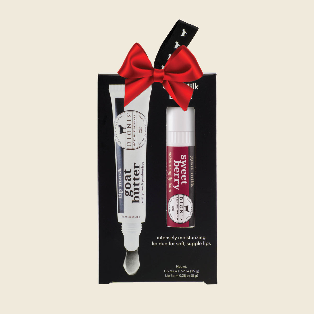 Dionis Goat Milk Skincare Lip Kit, Sweet Berry with Glaze, Red Holiday Bow