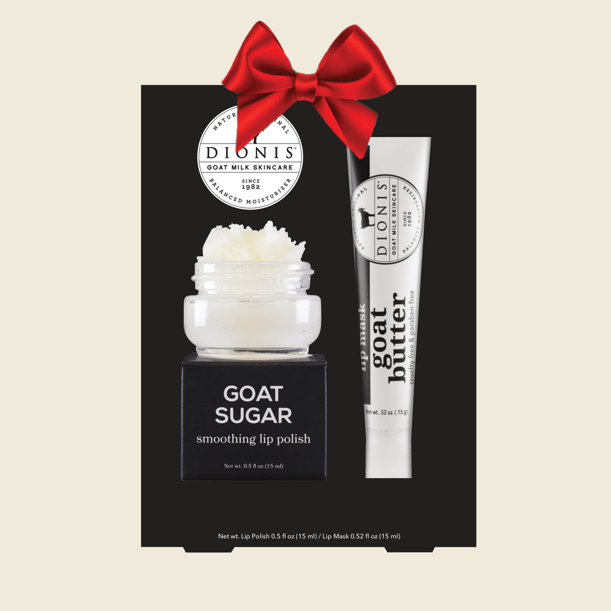 Dionis Goat Milk Skincare Goat Sugar Lip Polish & Glaze Gift Set, Red Holiday Ribbon