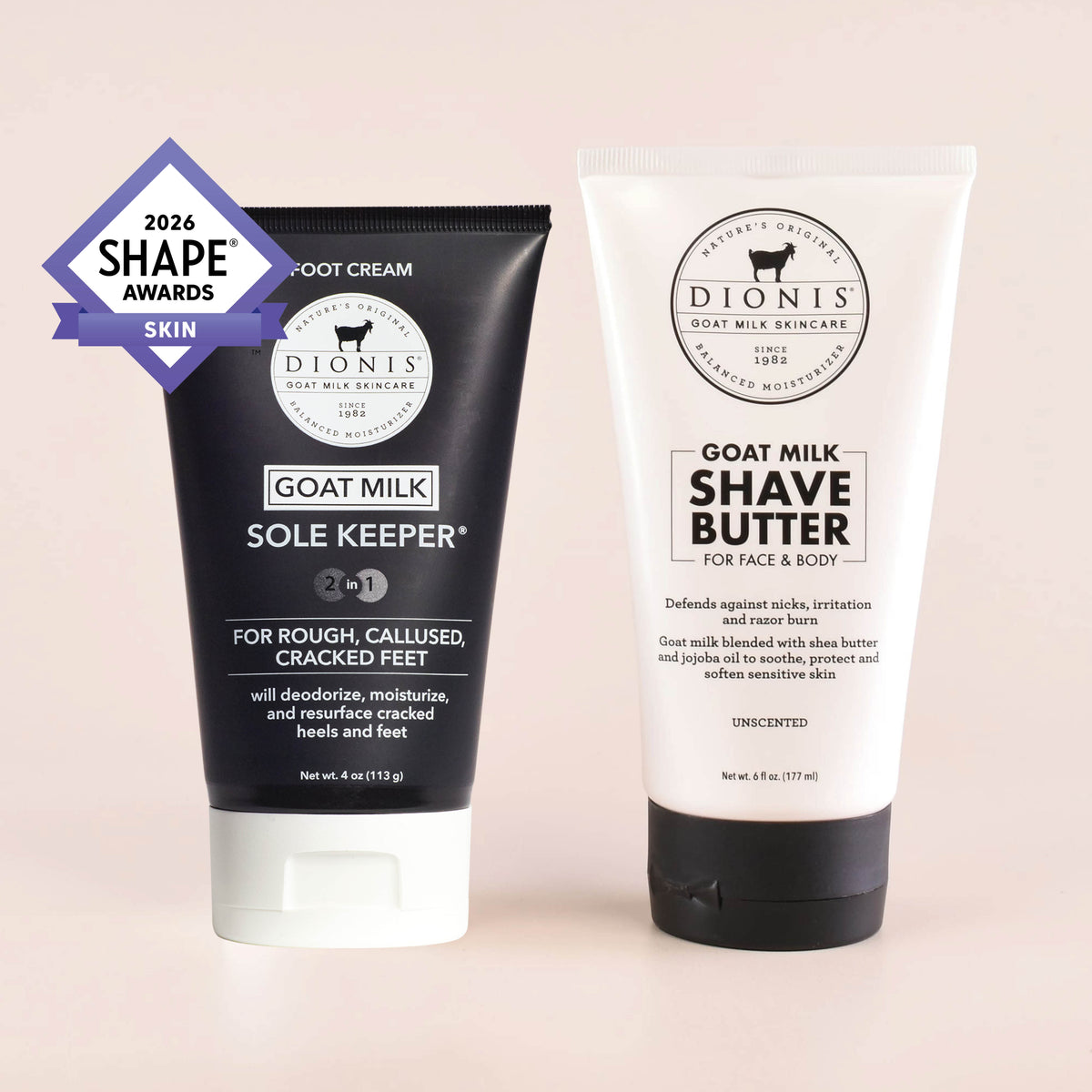 Smooth Operator Bundle
Includes:
Dionis Goat Milk Sole Keeper Foot Cream, 4 oz
Dionis Goat Milk Shave Butter, 6 oz
2026 Shape® Skin Award logo is a trademark of Meredith Operation Corporation, a Dotdash Meredith company. Used under license.