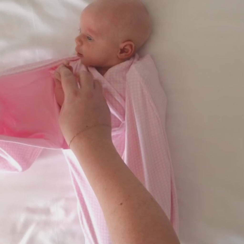 Mama Coco Baby Swaddle How-To Video, Pink Gingham