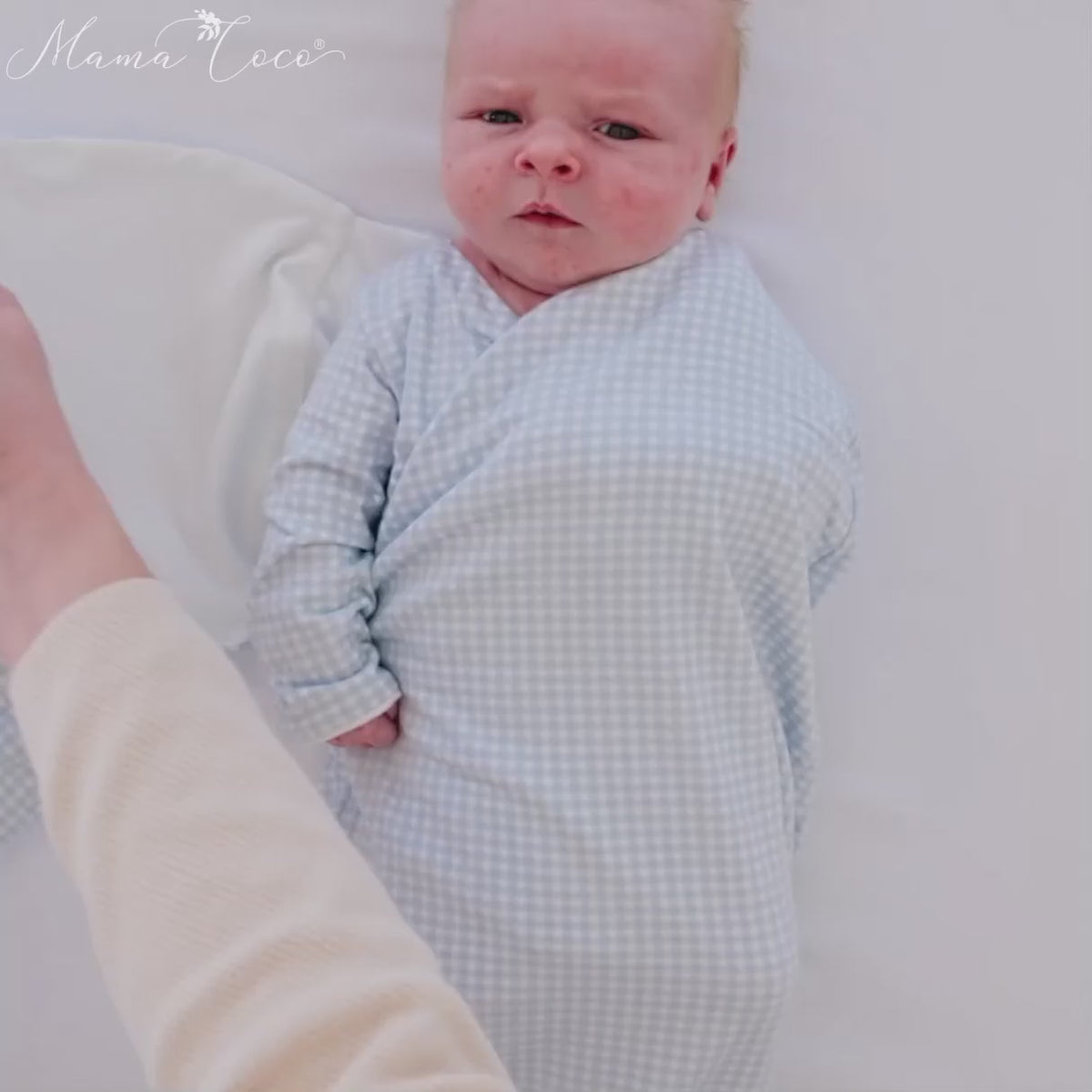 Mama Coco Baby Swaddle How-To Video, Blue Gingham