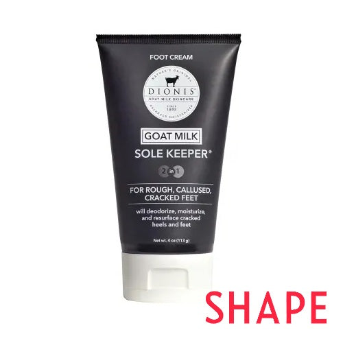Dionis Goat Milk Sole Keeper foot cream tube with Shape Magazine logo on a white background - Dionis Sole Keeper Foot Cream Selected Best Foot Cream in 2026 Shape Awards